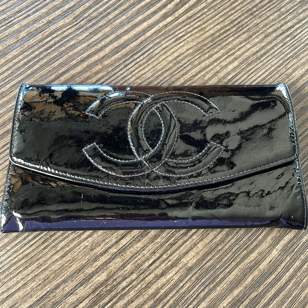 CHANEL Patent Leather Long Wallet